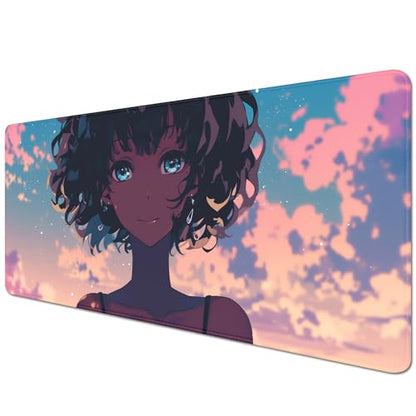 Anime Black Girl Extended Mouse Pad Desk Mats on Top of Desks Gaming Pad Large Mousepad with Stitched Edge Non-Slip Rubber Base for Computer Keyboard Laptop PC (27.5X11.8 in) - color: Anime Girls