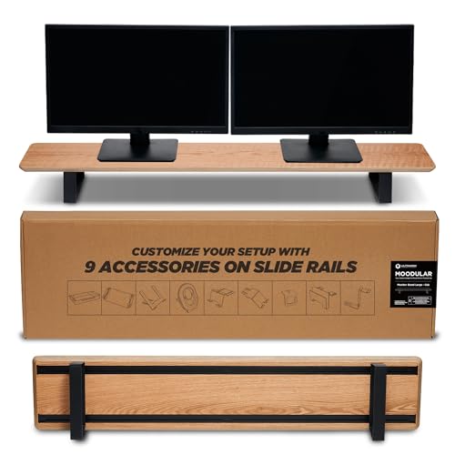 ULTRARM Moodular Wooden Monitor Stand Desk Organizer, Large 45.6" Oak | Customizable Organized Workspace, Aluminum Slide Rails, 10 Add-Ons Sold Separately: Storage Drawer, Tablet, Phone & More