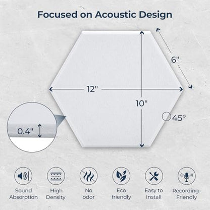 12 Pack Hexagon Acoustic Panels, 12" x 10" x 0.4" High-Density Soundproof Wall Panels, Self-Adhesive Acoustic Wall Panels for Studio, Home, Office, White - color: Basic Hexagon - White, size: Hexagon - 12 Pack