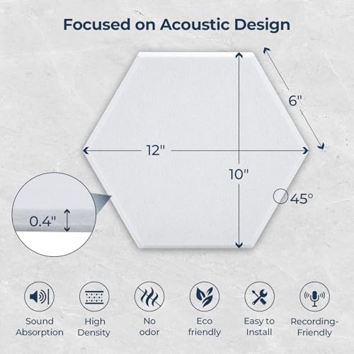 18 Pack Hexagon Acoustic Panels, 12" x 10" x 0.4" High-Density Soundproof Wall Panels, Self-Adhesive Acoustic Wall Panels for Studio, Home, Office, White - color: Basic Hexagon - White, size: Hexagon - 18 Pack