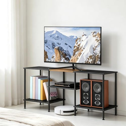 Black TV Stand for 50 inch TV Small Entertainment Center with Open Storage Shelves, Farmhouse TV Console Table for 50 43 40 32 inch TV - color: Black & Brown