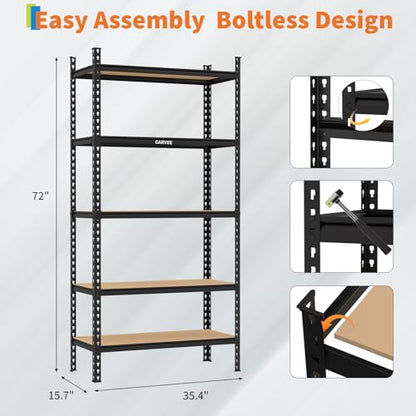 Garvee 5-Tier Heavy Duty Storage Shelving Unit, Adjustable MDF & Metal Garage Shelves, 2756 Lbs Capacity, 35.4" W x 15.7" D x 72" H, for Garage Basement Pantry - size: 72" H x 35.4" W x 15.7" D