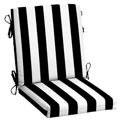 Arden Outdoor Midback Chair Cushion, 18 x 16.5, Rain-Proof, Fade Resistant Black Cabana Stripe - color: Black Cabana Stripe