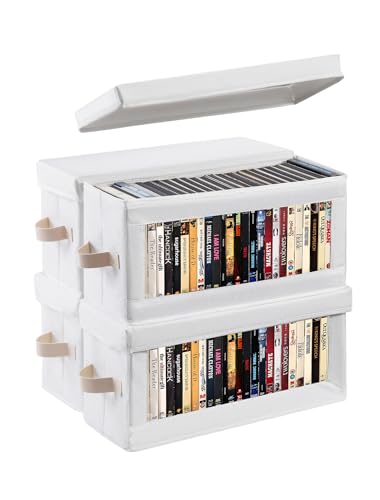 4 Pack DVD Storage Box with Visible Window, Dustproof CD/DVD Case Holder Organizer Rack Can Hold Up to 104 DVD, Blu-ray & CD Storage, Stackable and Lid Design –White - color: White, size: 4 Pack