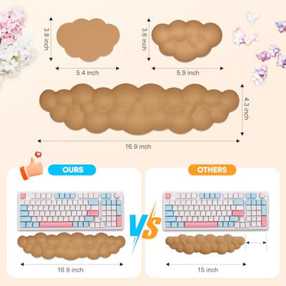 JIKIOU Upgrade Leather Cloud Keyboard Wrist Rest, Cloud Wrist Rest with Non-Slip PU Base, Comfortable Memory Foam Wrist Rest for Computer Laptop Mac Gaming Office and Pain Relief Christmas Wish Gift - color: 10brown