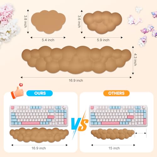 JIKIOU Upgrade Leather Cloud Keyboard Wrist Rest, Cloud Wrist Rest with Non-Slip PU Base, Comfortable Memory Foam Wrist Rest for Computer Laptop Mac Gaming Office and Pain Relief Christmas Wish Gift - color: 10brown