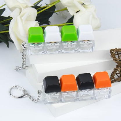 2 PCS 4-in-1 Keyboard Fidget Toy Keychain, Finger Clicky Button Toy Stress Relief Keychain with Swappable Keycaps, Mini Mechanical Key Fidget for Office Desk Focus Gifts (Black Orange Green White) - color: Black Orange Green White