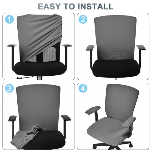 Tallew 4 Pcs Office Chair Covers Set Computer Universal Protective Stretchable Chair Seat Covers Desk Armrest Slipcovers Pads Office Cushion Backrest for Rotating(Gray) - color: Grey