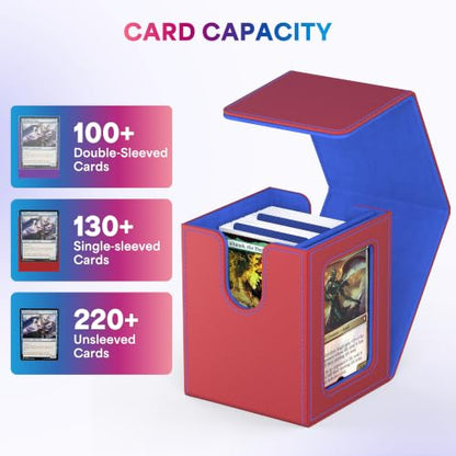 UAONO Card Deck Box for MTG Commander, Independent Commander Display, Fits 100 Double-Sleeved Cards, Magnetic Deck Case for Magic the Gathering TCG, 2 Dividers & 1 Top Loader (Red/Blue) - color: A-Red&Blue