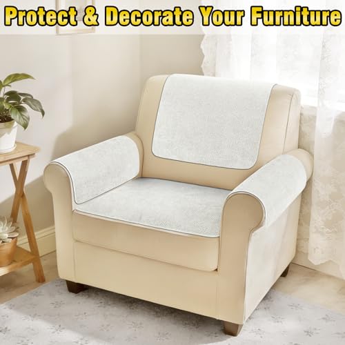 Couch Arm Covers, Sofa Arm Covers, Waterproof Armrest Cover for Sofa, Loveseat, Armchair, Anti-Slip Recliner Arm Cover, Headrest Cover, Arm Chair Covers Set of 2 (Cream, 24"×24") - color: Cream, size: 24" x 24" - 2 pcs