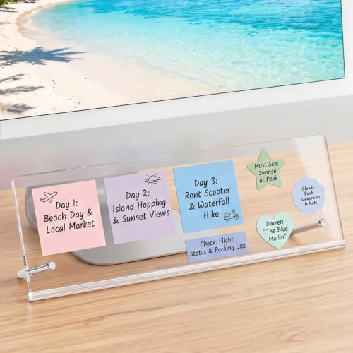 Monitor Memo Board Holder 14"x5", Office Organization Memo Holders for Computer Sticky Note Holder, Space-Saving Under Monitor, Movable & Reusable, Screen Saver for Office & Home Desktop Decor - color: 14*9in-transparent