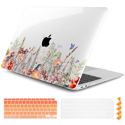 DONGKE Compatible with MacBook Air 13 inch Case 2021 2020 2019 2018 Release A2337 M1 A2179 A1932 with Retina Display & Touch ID, Plastic Hard Shell & Keyboard Cover - Floral Illustration - color: Floral Illustration