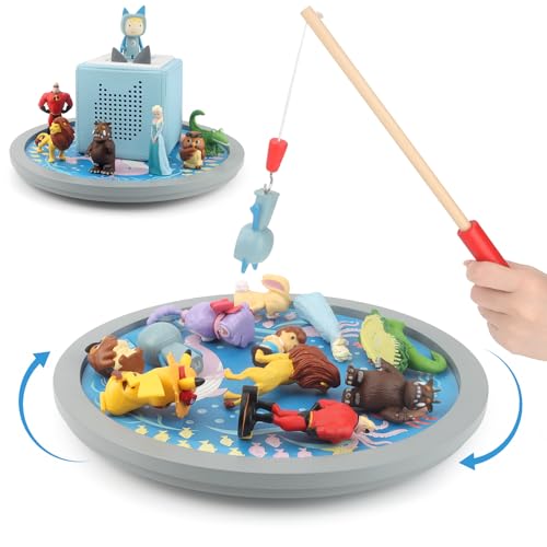 360° Round Turntable for Tonies Figures Storage, Fun Fishing Game with Magnetic Hook to “Catch” for Tonies Characters, Ocean Theme Wooden Organizer Storage Shelf Display for Toniebox 1/2 - color: Ocean, size: 1-Tier Turntable for Tonie