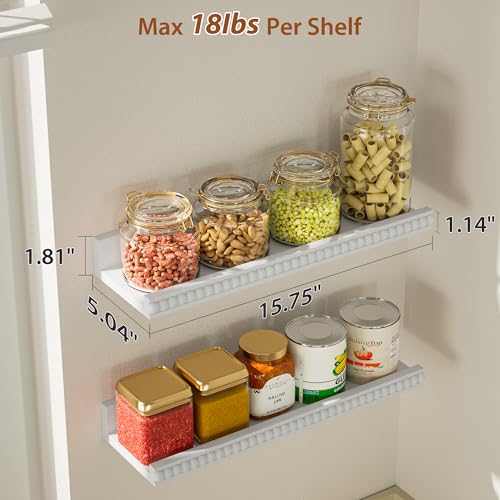 Alsonerbay White Floating Shelves Wall Mounted Set of 2, 15.7 Inch Modern White Shelves with Lip, Wood Wall Shelves with Wooden Beads for Bathroom Bedroom Living Room Nursery and More