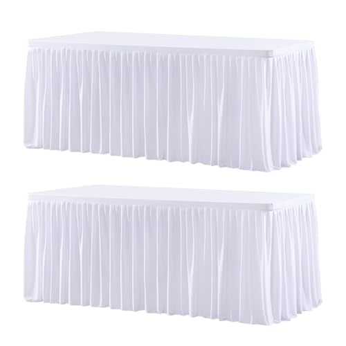 Wish Care 2 Pack White Rectangle Table Clothes for 4 Foot Tables, Polyester Fitted Tablecloths 4ft Stretch Table Cover for Wedding, Birthday, Parties, Trade Show, Craft Show - color: White, size: 48" x 24" (4 Ft - 2 Pcs)