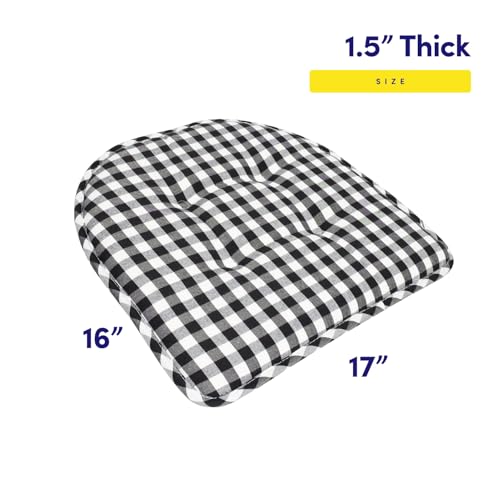 Sweet Home Collection Chair Cushion Memory Foam Pads Tufted Slip Non Skid Rubber Back U-Shaped 17" x 16" Seat Cover, Checkered Black/White 4 Count - color: Checkered Black/White, size: 4 Pack, style: Foam Pads