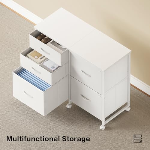 YeTom Lateral File Cabinet with 5 Drawers Rolling Filing Cabinets Under Desk Storage Printer Stand with Wheels,Mobile File Cabinet for Home Office,White - color: White