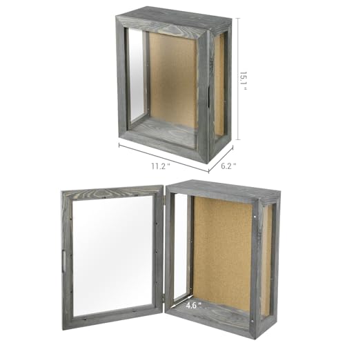 MyGift 11x15 Deep Shadow Box Frame, Display Case Wall Mount for Picture, Heirloom, Home Office Décor, Wedding & Military Memorabilia Display, Solid Wood, Clear Acrylic, Magnetic Lock, Grey - color: Grey
