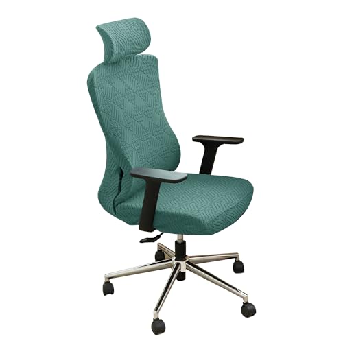 Ergonomic Office Chair Cover with Headrest Covers Green Jacquard Stretch Desk Chair and Headrest Slipcovers Washable - color: Jacqaurd L-green, size: Chair and Headrest Covers