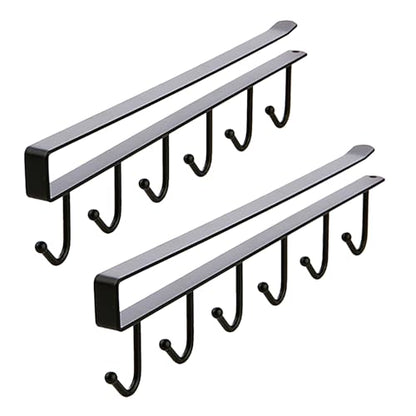 Kitchen Hook Holder Under Cupboard, Under Cabinet Utensils Hanging Hooks Rack, Drilling Free Cabinet Door Hanging Hook Rack,6 Hooks Kitchen Storage Utensil Organizer Hook Rack,2 Pack (Black) - color: Black 2pcs