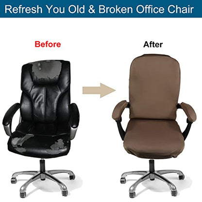 WOMACO Office Chair Covers, Stretch Computer Chair Cover with Armrest Covers, Universal Boss Chair Covers Modern Simplism Style High Back Chair Slipcover (Light Brown, Large) - color: 1-light Brown