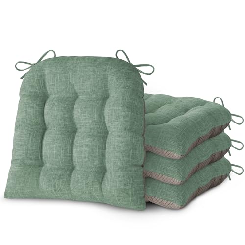 Chair Cushions for Dining Chairs Set of 4 Durable D-Shaped Seat Cushions with Non-Slip Backing Secure Ties Thick Cozy Seat Pad for Kitchen Dining Room Office(18x16.5x3in Sage Green) - color: Sage Green