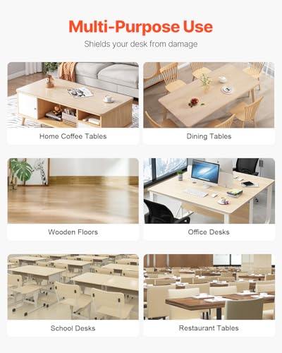 VEVOR Clear Table Cover Protector, 18" x 36" Customizable Plastic Desk Protector, 1.5 mm Thick Clear PVC Cover, Waterproof Desktop Guard for Writing, Coffee, Dining Room Desk - size: 36" x 18" (Rectangular)