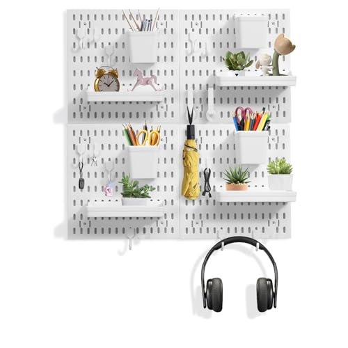 Premium Pegboard Combination Kit, White Pegboard Wall Organizer with 4 Small Plastic Panels and 38 Accessories, Ideal for Craft Room, Bathroom, Nursery Storage, and Office (22"*22")