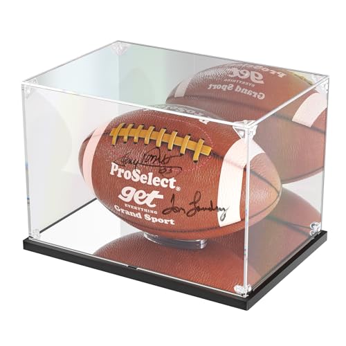 KOLIPI Football Display Case with Mirror Back and Base, Acrylic Display Case for Full Size Football Self Assembly(12x8x8 inch, 30x20x20 cm) - size: Football Case,12x8x8 inches