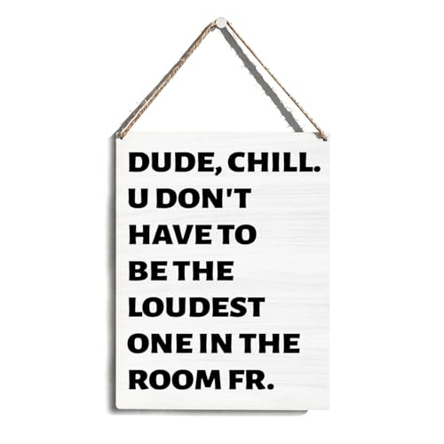 Funny Hanging Wooden Sign, Funny Classroom Theme Door Wall Decor 8x10 Inch, Dude Chill U Don't Have To Be The Loudest One In The Room FR, Sarcastic Gifts for Brother Friends Teachers Students - color: Dude Chill