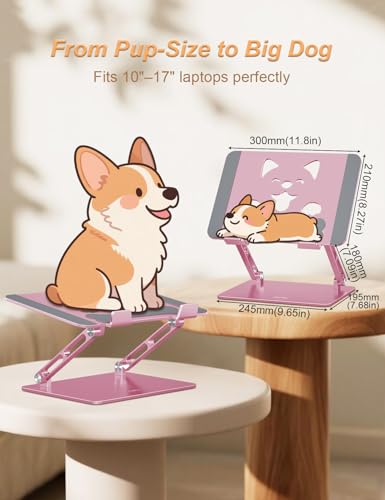 Aoviho Laptop Stand for Desk-Adjustable, Foldable, Portable, Ergonomic Aluminum Notebook Riser with Unique Puppy Shaped Vent, Desk Gift for 10"-17.3" Devices Mac, Dell, HP, Lenovo, Samsung, Rose Gold - color: Rose Gold