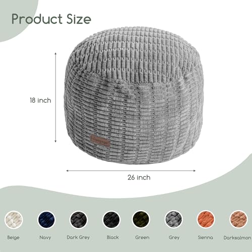 HIGOGOGO Pouf Ottoman Stuffed Round Modern Foam Filled Foot Rest Poufs for Living Room Chair Decorative 26 X 18 Inches Boho Relax Stool for Wedding Christmas Party, Light Grey - color: Light Grey, size: 26"D x 26"W x 18"H
