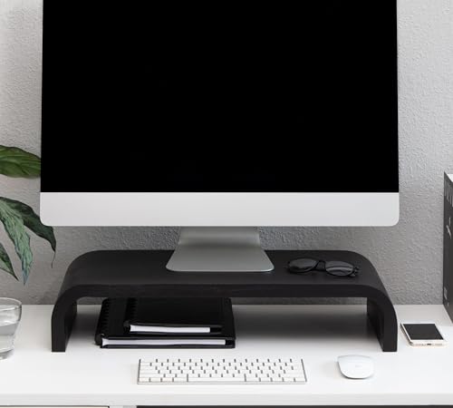 Anji Mountain Wood Monitor Stand Riser Desk Desktop Organizer Table for Home, Office Workspace, Laptop Riser, Ergonomic Design Stand for Gaming Setup, Black - color: Black, size: Basic Stand Without USB Ports
