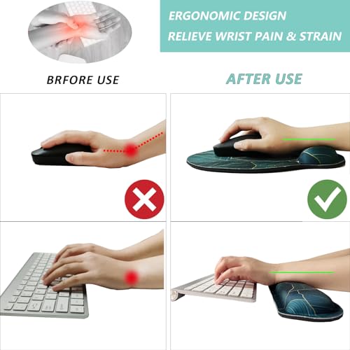 Keyboard Wrist Rest Pad Mouse Pad with Wrist Support Set of 3, Mousepad with Non-Slip Rubber Base, Ergonomic Memory Foam Mouse Wrist Cushion Support for Home Office Laptop Computer, Green Leaves - color: Green Leaves