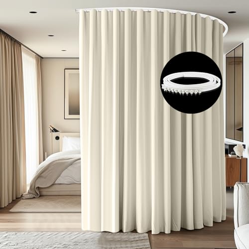 Room Divider Ceiling Mounted Curtains Track Sets Extra Wide Blackout Curtain Flexible Tracks for Bedroom Privacy Partition Separator, 1 Panel Beige Drape and White Rail, W8.3 x H7ft - color: Beige, size: 100"W x 84"L (Pack of 1)