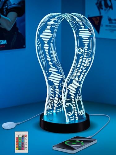 CoolGift Mart Light Up Headphone Stand with 16 Color Lights, Game Pattern Acrylic Headset Stand with 1 USB and 1 Type-C Charging Ports, Gifts for Gamers Men and Music Lovers - color: Color-Game
