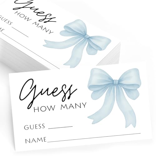 Printed Party Baby Boy Shower Guess How Many Game – Blue Bow Little Man Theme, Baby Boy Decor & Party Supplies, 30 Cards with Table Display Sign - color: Blue Bow