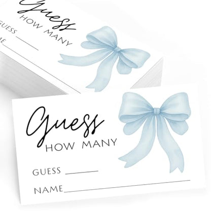 Printed Party Baby Boy Shower Guess How Many Game – Blue Bow Little Man Theme, Baby Boy Decor & Party Supplies, 30 Cards with Table Display Sign - color: Blue Bow