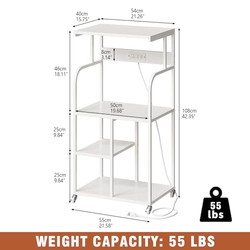 VEDECASA Mobile High Printer Stand with Power Outlet Charging Plugs USB Port Office Storage Shelf Includes Computer Tower CPU Stand Holder with Wheel (White) - color: White
