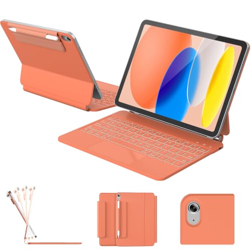 RAYMCRAFT for iPad 11th(A16, 2025)/10th Generation Case with Keyboard, Magic Keyboard 2022, Springy Backlit Keys, Stain-Resistant Surface, Multi-Touch Trackpad, Orange - color: Orange