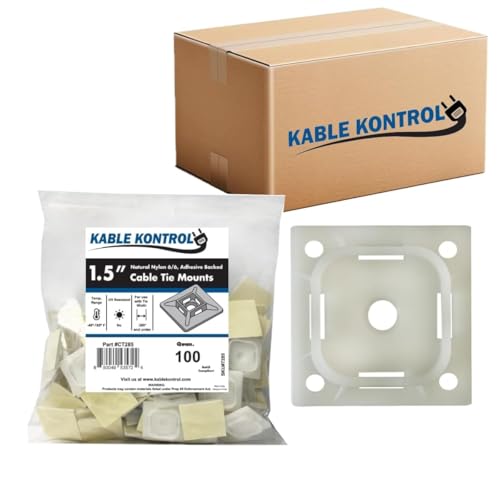 Kable Kontrol Zip Tie Mounts, 1-1/2” Sq, Natural White, 2500 Pcs Bulk Pack, Adhesive Backed Multi-Purpose Mounting Squares Nylon Cable Tie Wrap Anchor Pads for Cable Management - color: White, size: 1-1/2" Inch Square - 2500 Pcs