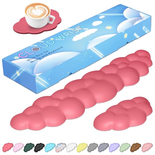JIKIOU Upgrade Leather Cloud Keyboard Wrist Rest, Cloud Wrist Rest with Non-Slip PU Base, Comfortable Memory Foam Wrist Rest for Computer Laptop Mac Gaming Office and Pain Relief Christmas Wish Gift - color: 12rose Red