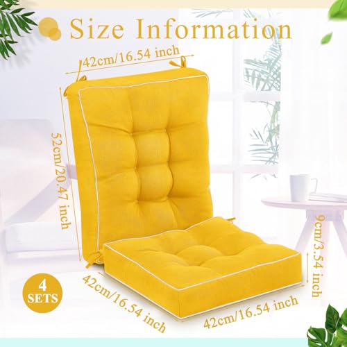 Juexica 4 Sets Outdoor Patio Cushions High Back Outdoor Chair Cushions Rocking Cushion Patio Fastness Chair Pads with Ties for Seasonal Indoor Home Office(Yellow,16 x 16 x 3.5) - color: Yellow, size: 16 x 16 x 3.5