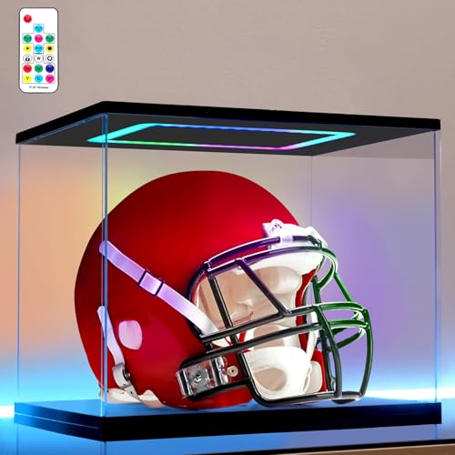 Football Helmet Display Case with Light, Multiple Color Lights Dustproof Protection Helmet Showcase for Collectibles Memorabilia Storage（15×11×12inch） - size: 15*11*12 in