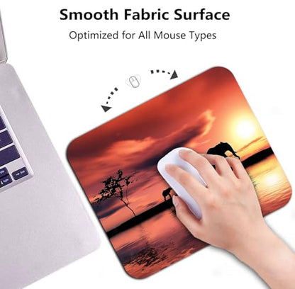 Elephant Family Silhouettes Mouse Pad, Animals By River at Sunset Desk Mat | Wild Landscape, Anti-Slip Rubber Base, Silky Smooth Surface, Cute Office/Gaming Mousepad - color: Color_CNn