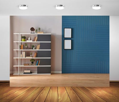 BELECO 12x8ft Fabric Living Room Backdrop for Video Conference, Modern Bookshelf with Books, Wooden Floor, Empty Room Background Home Office Decor Zoom Meetings Live Video Photo Studio Props - size: 12x8FT