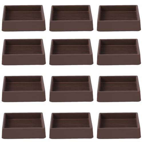 2x2 Non Slip Rubber Furniture Caster Cups for Hardwood Floors, Anti-Slip Square Furniture Coasters Pads Stopper Gripper Floor Protectors for Bed Couch Table - size: 12 Pcs Brown