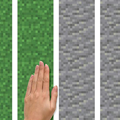 RoomMates RMK5136GM Minecraft Block Strips Peel and Stick Wall Decals (Pack of 4) - size: (Pack of 4)