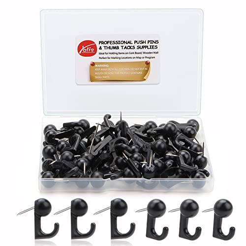 50 Pcs Black Push Pin Hooks, Cork Board Pin-Hooks Decorative Thumb Tacks Hook for Photo Wall, Bulletin Board, Home Wall, Home Office School Pinning and Hanging - color: Dark