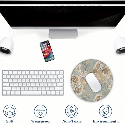 Butterfly Peonies Bird Mouse Pad Round Mouse Mat, Non-Slip Rubber Base Mousepad with Stitched Edge for Wireless Computer Laptop Office Desk Accessories 8 x 8 Inches - color: Butterfly Peonies Bird
